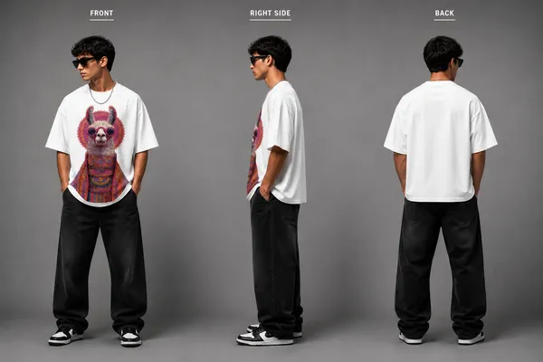5_IGUANAS_White__Psychedelic_Llama_Oversized_T-Shirt