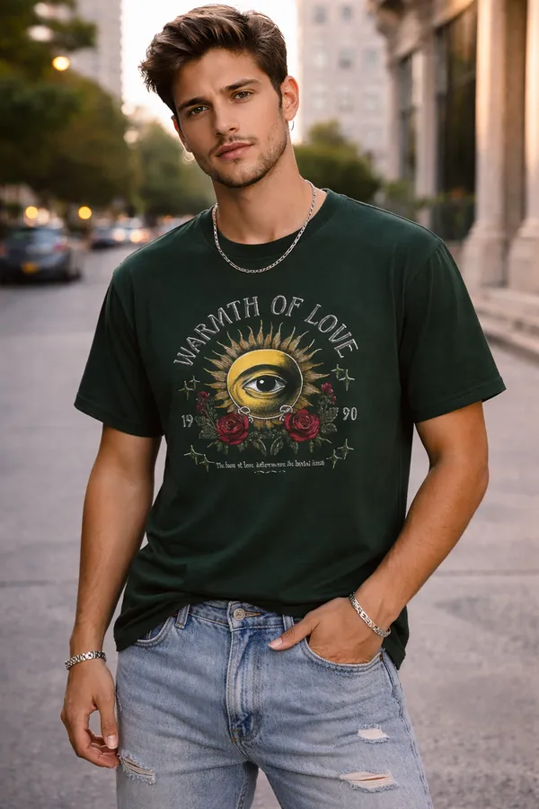 Green_Cotton_Blend_T_Shirt_For_Men