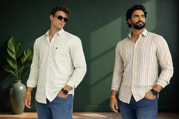 Light_Green_Beige_Cotton_Blend_Shirt_For_Men_(Pack_Of_2)