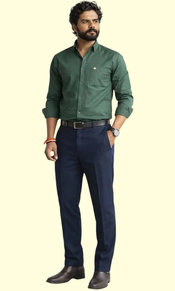 Dark_Green_Cotton_Blend_Shirt_For_Men