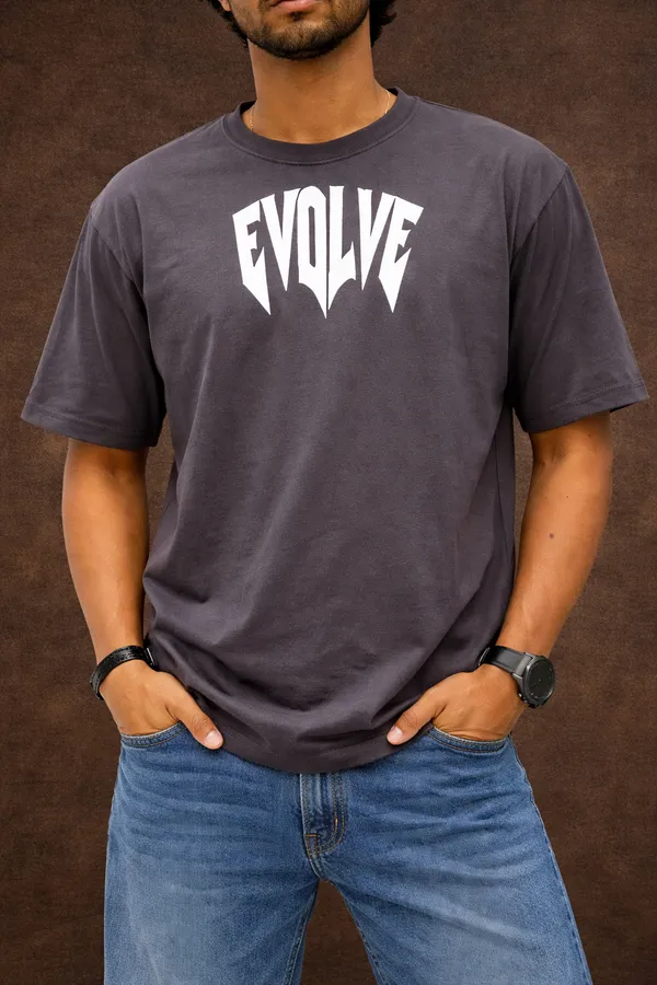 Evolve__Print_Men's_Grey_Down_shoulder_T_shirt