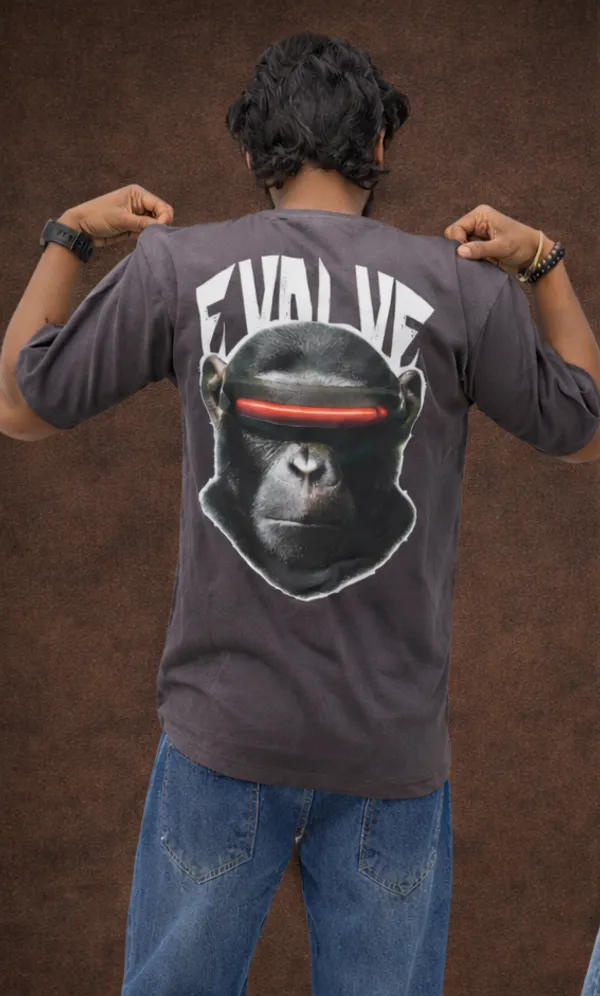 Evolve__Print_Men's_Grey_Down_shoulder_T_shirt