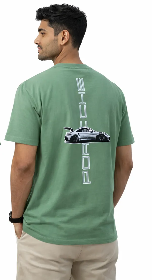 Men's_Olive_Green_Porsche_Print_Down_Shoulder_Cotton_Tshirt