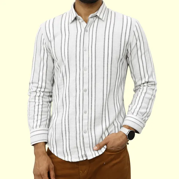 White_And_Blue_Cotton_Blend_Shirt_For_Men_(Pack_Of_2)