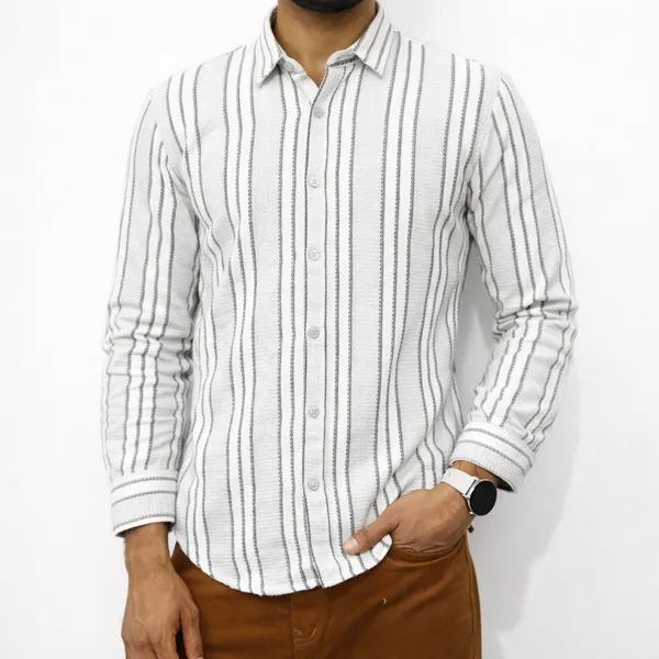 White_And_Blue_Cotton_Blend_Shirt_For_Men_(Pack_Of_2)