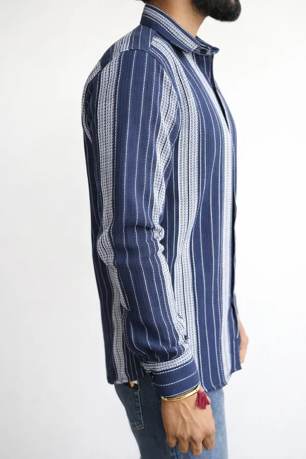 White_And_Blue_Cotton_Blend_Shirt_For_Men_(Pack_Of_2)