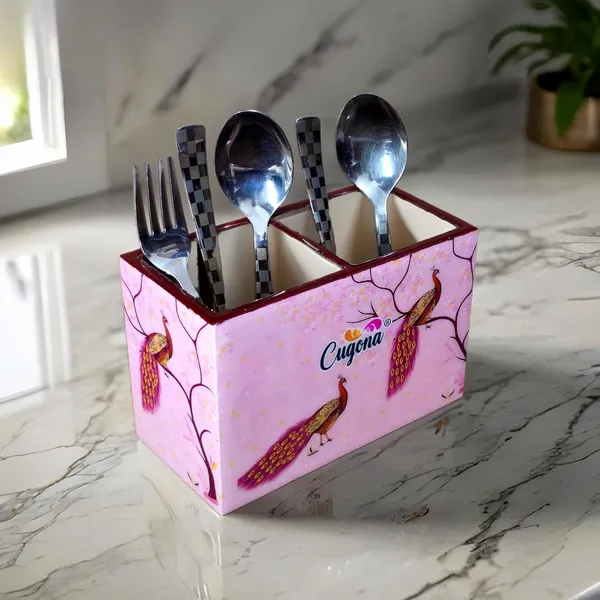 Wooden_Cutlery_Holder-_Multipurpose_Holder_2_Section_Engineered_Wood,_epoxy_resin_coated_Glossy_Finish_Spoon_Holder_-_pencil_holder_|_Rack_Stand_Organizer_Container_Storage_spoon_stand_(Pink_Peacock)