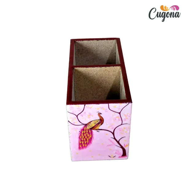 Wooden_Cutlery_Holder-_Multipurpose_Holder_2_Section_Engineered_Wood,_epoxy_resin_coated_Glossy_Finish_Spoon_Holder_-_pencil_holder_|_Rack_Stand_Organizer_Container_Storage_spoon_stand_(Pink_Peacock)