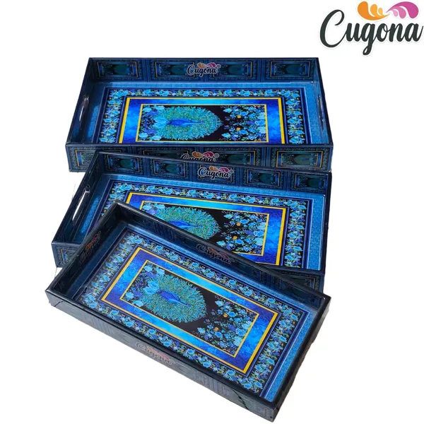 Wooden_Serving_Tray_with_Gold_Engraving_|_Set_of_3_|_Size_:_16_x_10_inch,_14_x_8_inch_&_12_x_6_inch_|_Enamel_Coated_Waterproof_|_Rectangular_|_Decorative_Trays_(peacockgreen)