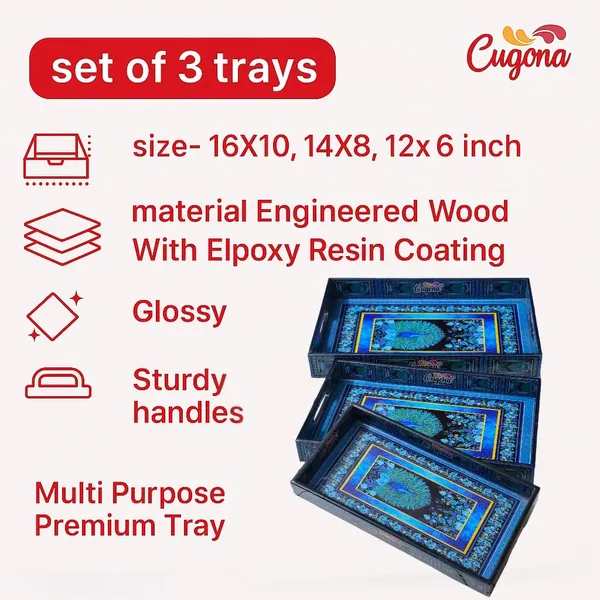 Wooden_Serving_Tray_with_Gold_Engraving_|_Set_of_3_|_Size_:_16_x_10_inch,_14_x_8_inch_&_12_x_6_inch_|_Enamel_Coated_Waterproof_|_Rectangular_|_Decorative_Trays_(peacockgreen)