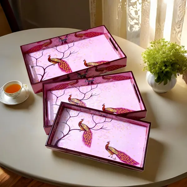 Wooden_Serving_Tray_with_Gold_Engraving_|_Set_of_3_|_Size_:_16_x_10_inch,_14_x_8_inch_&_12_x_6_inch_|_Enamel_Coated_Waterproof_|_Rectangular_|_Decorative_Trays_(pinkpeacock)
