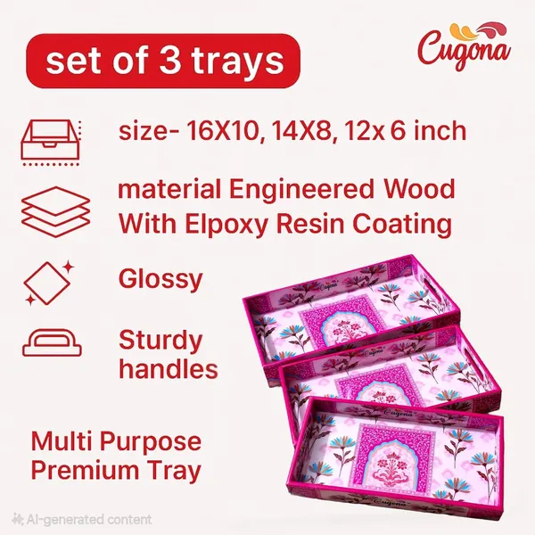 Wooden_Serving_Tray_with_Gold_Engraving_|_Set_of_3_|_Size_:_16_x_10_inch,_14_x_8_inch_&_12_x_6_inch_|_Enamel_Coated_Waterproof_|_Rectangular_|_Decorative_Trays_(Pink_Floral)