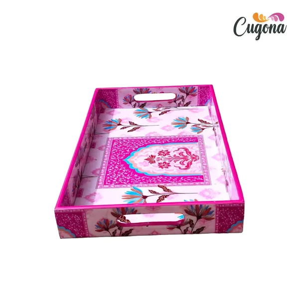 Wooden_Serving_Tray_with_Gold_Engraving_|_Set_of_3_|_Size_:_16_x_10_inch,_14_x_8_inch_&_12_x_6_inch_|_Enamel_Coated_Waterproof_|_Rectangular_|_Decorative_Trays_(Pink_Floral)