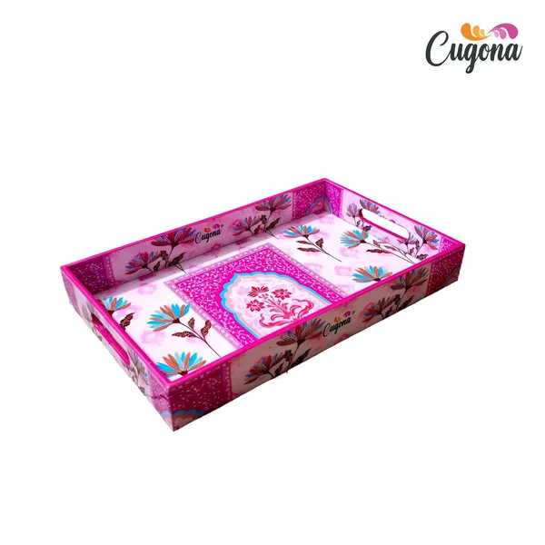 Wooden_Serving_Tray_with_Gold_Engraving_|_Set_of_3_|_Size_:_16_x_10_inch,_14_x_8_inch_&_12_x_6_inch_|_Enamel_Coated_Waterproof_|_Rectangular_|_Decorative_Trays_(Pink_Floral)