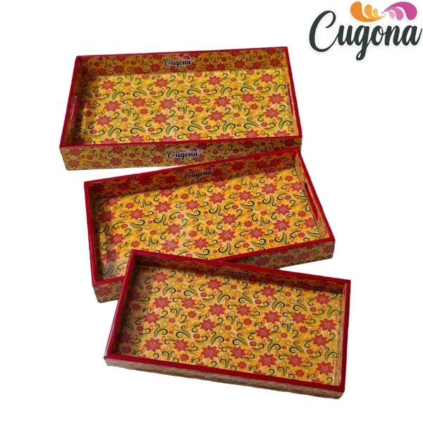 Wooden_Serving_Tray_with_Gold_Engraving_|_Set_of_3_|_Size_:_16_x_10_inch,_14_x_8_inch_&_12_x_6_inch_|_Enamel_Coated_Waterproof_|_Rectangular_|_Decorative_Trays_(Yellow_Floral)