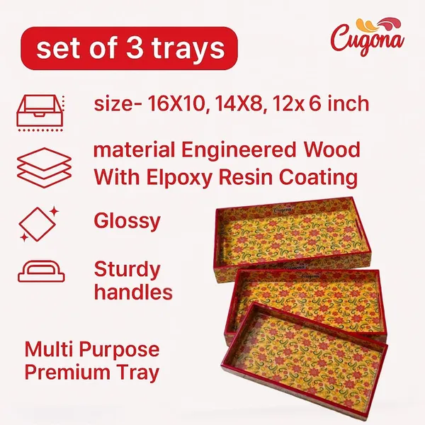 Wooden_Serving_Tray_with_Gold_Engraving_|_Set_of_3_|_Size_:_16_x_10_inch,_14_x_8_inch_&_12_x_6_inch_|_Enamel_Coated_Waterproof_|_Rectangular_|_Decorative_Trays_(Yellow_Floral)