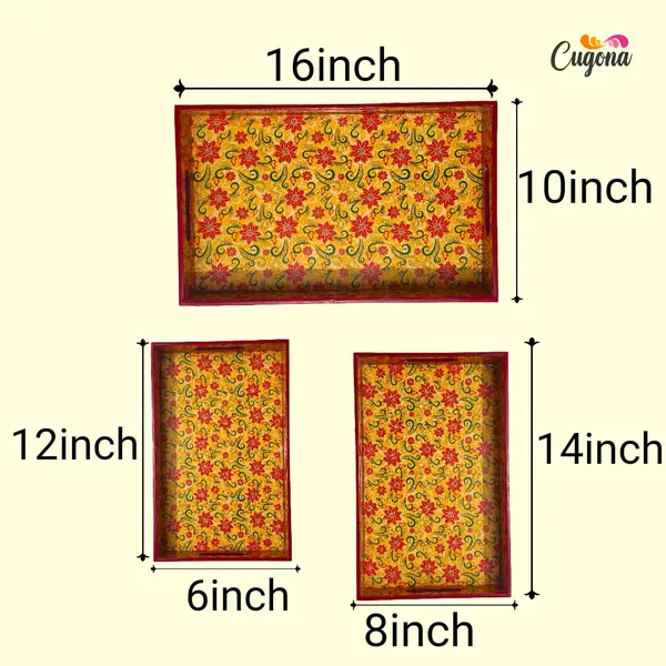 Wooden_Serving_Tray_with_Gold_Engraving_|_Set_of_3_|_Size_:_16_x_10_inch,_14_x_8_inch_&_12_x_6_inch_|_Enamel_Coated_Waterproof_|_Rectangular_|_Decorative_Trays_(Yellow_Floral)