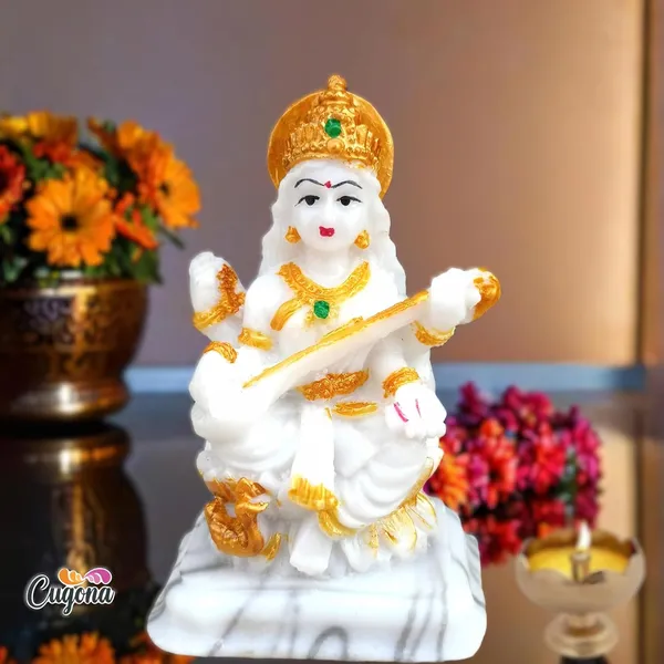 4inch-_Saraswati_Idol_-Polyresin_Statue_|_9_cm_Height_|_Vastu_&_Decorative_|_Ideal_for_Home,_Office,_and_Festive_Decor_Figurine,_Saraswati_MATA_Sculpture_Marble._Devi_maa_murti