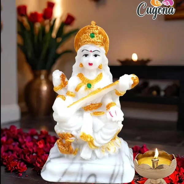 4inch-_Saraswati_Idol_-Polyresin_Statue_|_9_cm_Height_|_Vastu_&_Decorative_|_Ideal_for_Home,_Office,_and_Festive_Decor_Figurine,_Saraswati_MATA_Sculpture_Marble._Devi_maa_murti