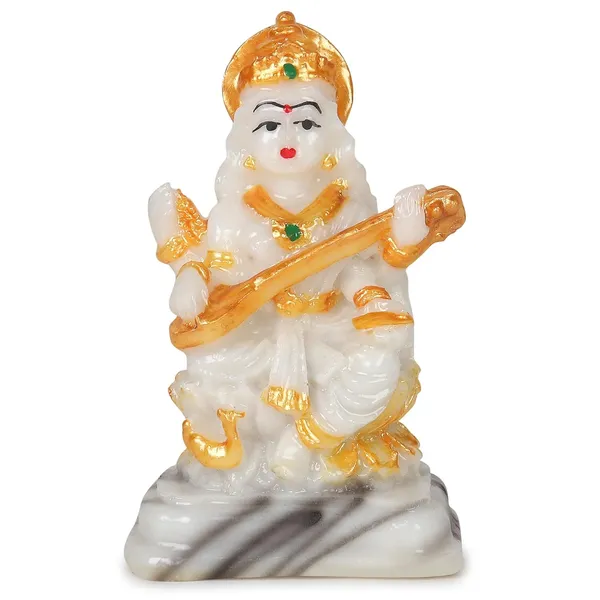 4inch-_Saraswati_Murti_for_Home_Pooja_-Polyresin_Statue_|_9_cm_Height_|_Vastu_&_Decorative_Benefits|_Devi_maa_murti_-_Saraswati_MATA_Marble_Idol_Devi_maa_Sharda_Statue_Idol_Marble_dust