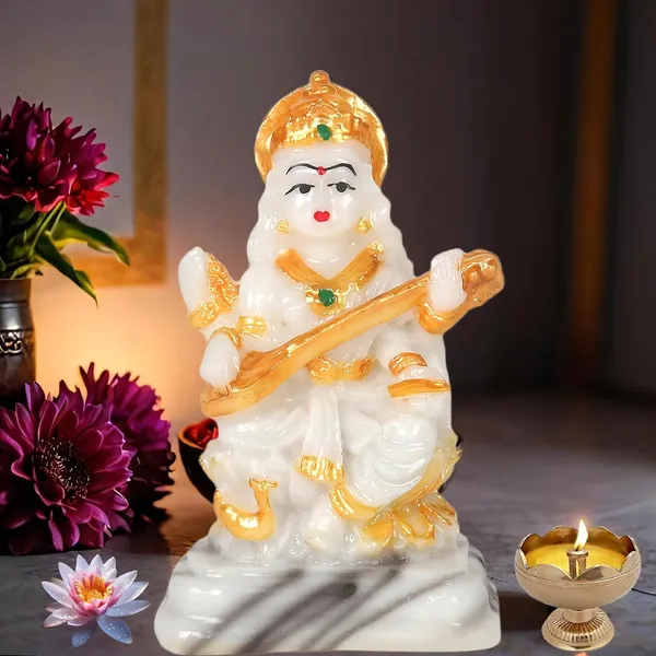 4inch-_Saraswati_Murti_for_Home_Pooja_-Polyresin_Statue_|_9_cm_Height_|_Vastu_&_Decorative_Benefits|_Devi_maa_murti_-_Saraswati_MATA_Marble_Idol_Devi_maa_Sharda_Statue_Idol_Marble_dust