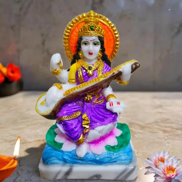 Saraswati_Idol_-Polyresin_Statue_|_13_cm_Height_|_Vastu_&_Decorative_Benefits_|_Ideal_for_Home,_Office,_and_Festive_Decor,_Saraswati_maa_murti_-_5_inch_Saraswati_MATA_Marble_ido-