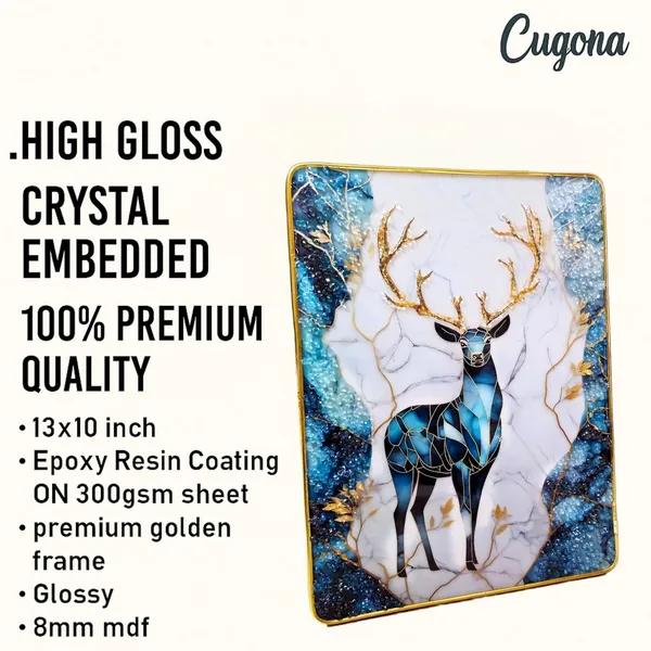 3D_Blue_Deer_photo_frame_Crystal_stone_with_golden_Border_-_epoxy_resin_Coated_13x10_inch_golden_crystal_Wall_Painting_for_decoration_|_deer_vastu_Painting_for_living_room_wall_decor