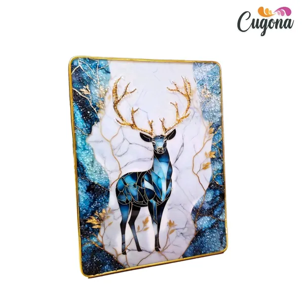 3D_Blue_Deer_photo_frame_Crystal_stone_with_golden_Border_-_epoxy_resin_Coated_13x10_inch_golden_crystal_Wall_Painting_for_decoration_|_deer_vastu_Painting_for_living_room_wall_decor