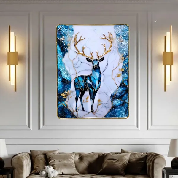 3D_Blue_Deer_photo_frame_Crystal_stone_with_golden_Border_-_epoxy_resin_Coated_13x10_inch_golden_crystal_Wall_Painting_for_decoration_|_deer_vastu_Painting_for_living_room_wall_decor