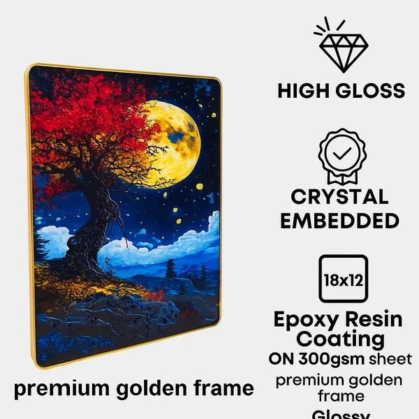 Golden_Moon_Tree_Wall_Painting_crystal_13x10_inch_with_golden_border-_Luxury_Resin_Tree_Wall_Decor-_Wall_Decor_photo_Frame_with_crstyal