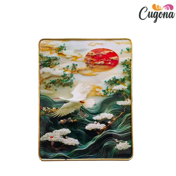 Swan_Scenery_for_wall_decor-_Wall_photo_frame_crystal_13x10_inch_with_golden_border_epoxy_Resin_coated_|_Tree_Wall_Decor_photo_Frame_-_|_scenery_for_home_Wall_Decor_wall_paining