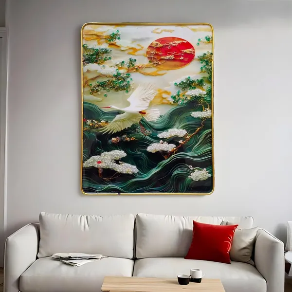 Swan_Scenery_for_wall_decor-_Wall_photo_frame_crystal_13x10_inch_with_golden_border_epoxy_Resin_coated_|_Tree_Wall_Decor_photo_Frame_-_|_scenery_for_home_Wall_Decor_wall_paining