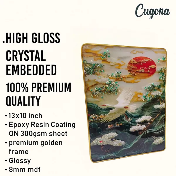 Swan_Scenery_for_wall_decor-_Wall_photo_frame_crystal_13x10_inch_with_golden_border_epoxy_Resin_coated_|_Tree_Wall_Decor_photo_Frame_-_|_scenery_for_home_Wall_Decor_wall_paining