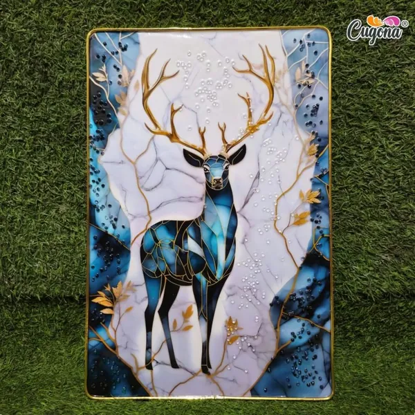 3D_White_Deer_with_swan_Photo_Frame_Crystal_Stone_for_Wall_Decoration_with_golden_border-_epoxy_resin_Coated