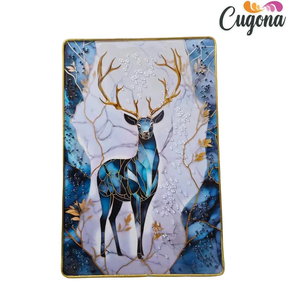 3D_White_Deer_with_swan_Photo_Frame_Crystal_Stone_for_Wall_Decoration_with_golden_border-_epoxy_resin_Coated