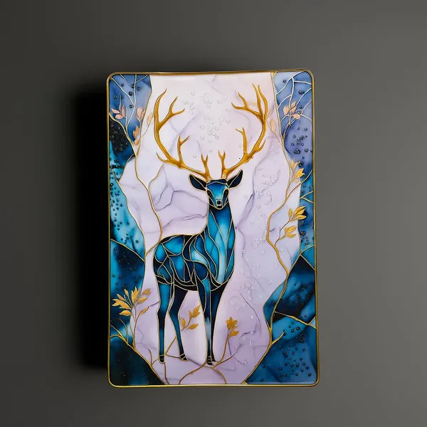 3D_White_Deer_with_swan_Photo_Frame_Crystal_Stone_for_Wall_Decoration_with_golden_border-_epoxy_resin_Coated