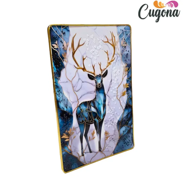 3D_White_Deer_with_swan_Photo_Frame_Crystal_Stone_for_Wall_Decoration_with_golden_border-_epoxy_resin_Coated