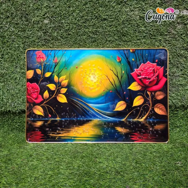 3D_Pink_Flower_Scenery_Photo_Frame_with_Crystal_Stones_&_Golden_Frame__12x18_Inch_Epoxy_Resin_Wall_Decor_for_Living_Room,_Bedroom_&_Gifting_occiasion_(m5_red_rose)