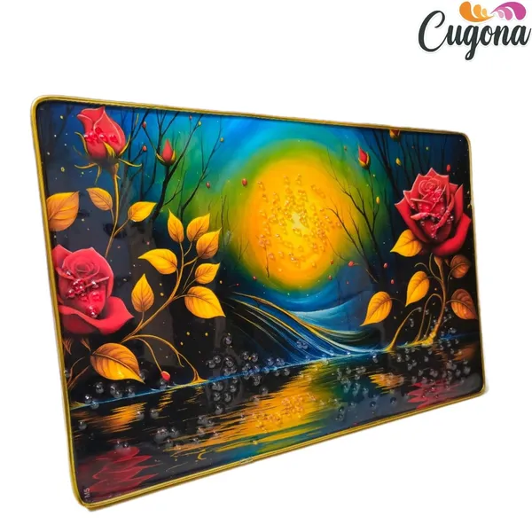 3D_Pink_Flower_Scenery_Photo_Frame_with_Crystal_Stones_&_Golden_Frame__12x18_Inch_Epoxy_Resin_Wall_Decor_for_Living_Room,_Bedroom_&_Gifting_occiasion_(m5_red_rose)