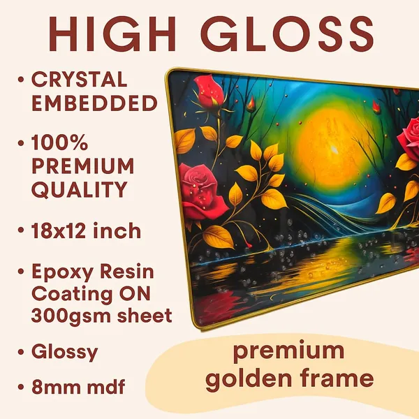 3D_Pink_Flower_Scenery_Photo_Frame_with_Crystal_Stones_&_Golden_Frame__12x18_Inch_Epoxy_Resin_Wall_Decor_for_Living_Room,_Bedroom_&_Gifting_occiasion_(m5_red_rose)