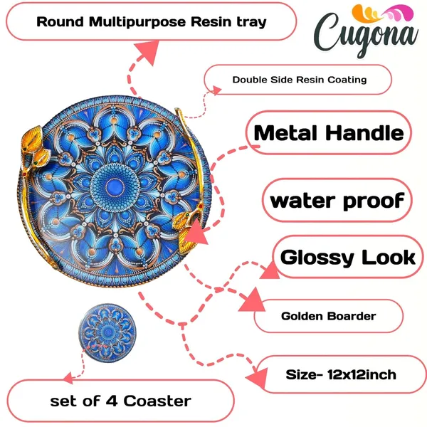 Round_Resin_Serving_Tray_with_Golden_Metal_Handles_12inch-_Multipurpose_Tray_with_Coasters_Set_of_4__Decorative_Kitchen_&_Dining_Tray,_Wooden_Tray_for_Serving_&_Tray_with_Coasters