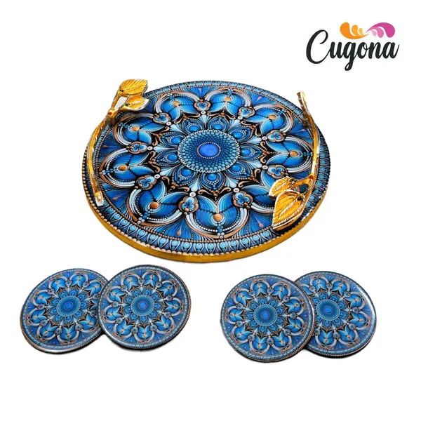 Round_Resin_Serving_Tray_with_Golden_Metal_Handles_12inch-_Multipurpose_Tray_with_Coasters_Set_of_4__Decorative_Kitchen_&_Dining_Tray,_Wooden_Tray_for_Serving_&_Tray_with_Coasters