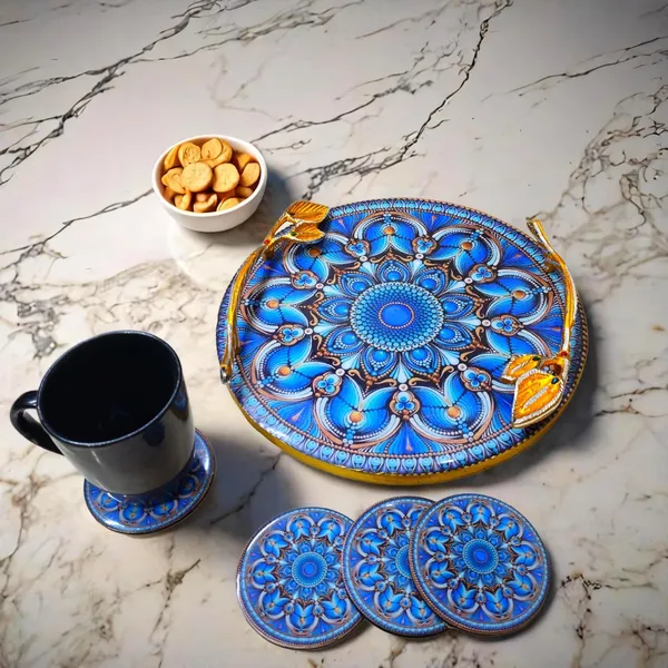 Round_Resin_Serving_Tray_with_Golden_Metal_Handles_12inch-_Multipurpose_Tray_with_Coasters_Set_of_4__Decorative_Kitchen_&_Dining_Tray,_Wooden_Tray_for_Serving_&_Tray_with_Coasters