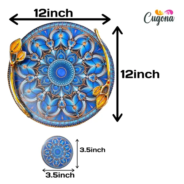 Round_Resin_Serving_Tray_with_Golden_Metal_Handles_12inch-_Multipurpose_Tray_with_Coasters_Set_of_4__Decorative_Kitchen_&_Dining_Tray,_Wooden_Tray_for_Serving_&_Tray_with_Coasters