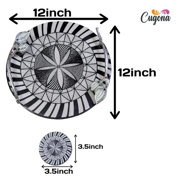 Round_Serving_Tray_with_Metal_Handles_12inch-_Multipurpose_Tray_with_Coasters_Set_of_4__Decorative_Kitchen_&_Dining_Tray,_Wooden_Tray_for_Serving_&_Resin_Tray_with_Coasters