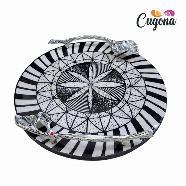Round_Serving_Tray_with_Metal_Handles_12inch-_Multipurpose_Tray_with_Coasters_Set_of_4__Decorative_Kitchen_&_Dining_Tray,_Wooden_Tray_for_Serving_&_Resin_Tray_with_Coasters