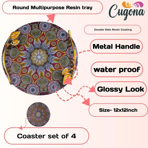 Round_Wooden_Serving_Tray_with_Golden_Metal_Handles_12_inch-_Multipurpose_Tray_with_Coasters_Set_of_4__Decorative_Kitchen_&_Dining_Tray,_Wooden_Tray_for_Serving_&_Tray_with_Coasters