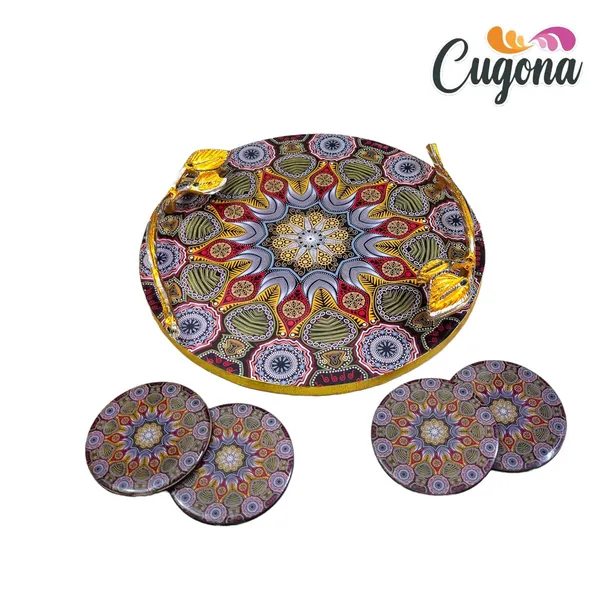 Round_Wooden_Serving_Tray_with_Golden_Metal_Handles_12_inch-_Multipurpose_Tray_with_Coasters_Set_of_4__Decorative_Kitchen_&_Dining_Tray,_Wooden_Tray_for_Serving_&_Tray_with_Coasters