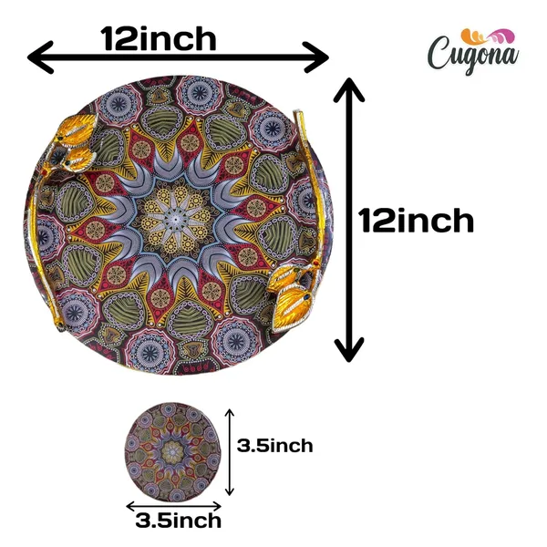 Round_Wooden_Serving_Tray_with_Golden_Metal_Handles_12_inch-_Multipurpose_Tray_with_Coasters_Set_of_4__Decorative_Kitchen_&_Dining_Tray,_Wooden_Tray_for_Serving_&_Tray_with_Coasters