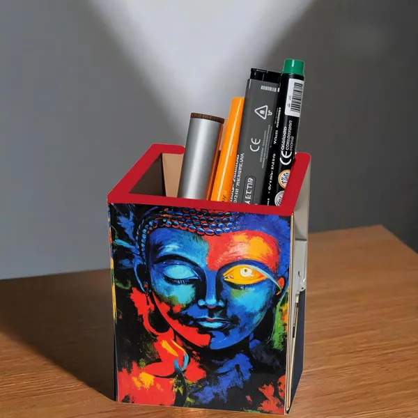wooden_cutlery_stand_|Wood_Pen_Holder_Desk_Pencil_buddha_design_pen_holder_Organizer_Cup_for_Desktop_Pens_Stand_Holder_Office_|_multipurpose_holder_in_engineered_wood,_enamel_Coated